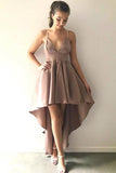 A-Line Spaghetti Straps High Low Blush Satin Homecoming Dress PD006 - Pgmdress