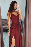 A-Line Spaghetti Straps Long Gray Prom Party Dress with Lace Sequins PSK029 - Pgmdress