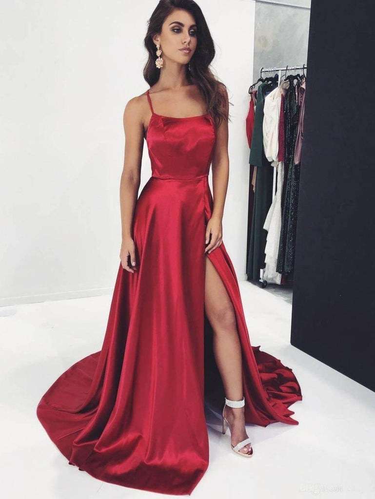 A-line Spaghetti Straps Long Prom Dresses Formal Gowns PSK080-Pgmdress