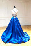 A-line Spaghetti Straps Royal Blue Long Prom Dresses Party Dresses PSK235 - Pgmdress