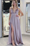 A-Line Spaghetti Straps Royal Blue Satin Prom Party Dresses with Split PG697 - Pgmdress