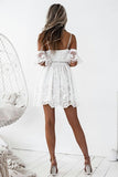 A-Line Spaghetti Straps Short White Lace Homecoming Dress with Ruffles PD213 - Pgmdress