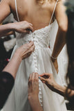 A-Line Spaghetti Straps Sleeveless Wedding Dress With Court Train WD541 - Pgmdress