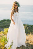 A-Line Spaghetti Straps Sweep Train Chiffon Wedding Dress WD240 - Pgmdress