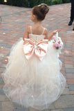 A-Line Spaghetti Straps Sweep Train Flower Girl Dress with Beading Bowknot FL08 - Pgmdress