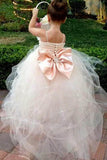 A-Line Spaghetti Straps Sweep Train Flower Girl Dress with Beading Bowknot FL08 - Pgmdress