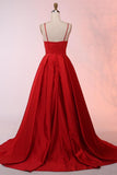 A-Line Spaghetti Straps Sweep Train Red Satin Prom Dress PG529 - Pgmdress
