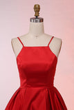 A-Line Spaghetti Straps Sweep Train Red Satin Prom Dress PG529 - Pgmdress