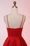 A-Line Spaghetti Straps Sweep Train Red Satin Prom Dress PG529 - Pgmdress