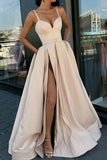 A-Line Spaghetti Straps Sweep Train Split Simple Prom Dress PG724 - Pgmdress