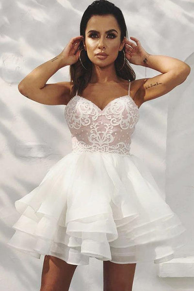 Spaghetti Straps White A Line Homecoming Dress main image 1