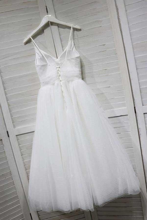 A-Line Spaghetti Straps White Homecoming/Prom Dress with Tulle PD154 - Pgmdress