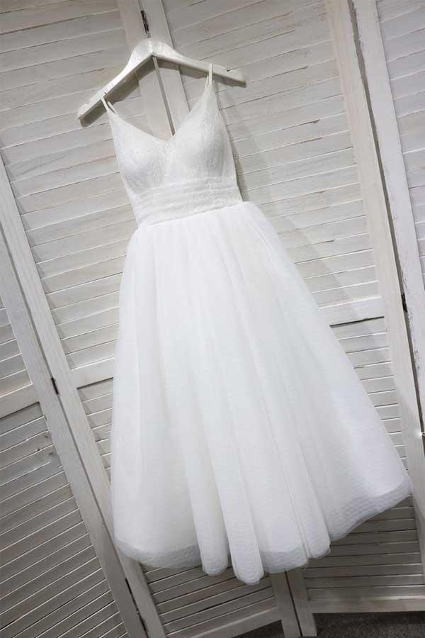A-Line Spaghetti Straps White Homecoming/Prom Dress with Tulle PD154 - Pgmdress