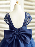 A-Line Square Knee-Length Navy Blue Tulle Flower Girl Dress FL02 - Pgmdress