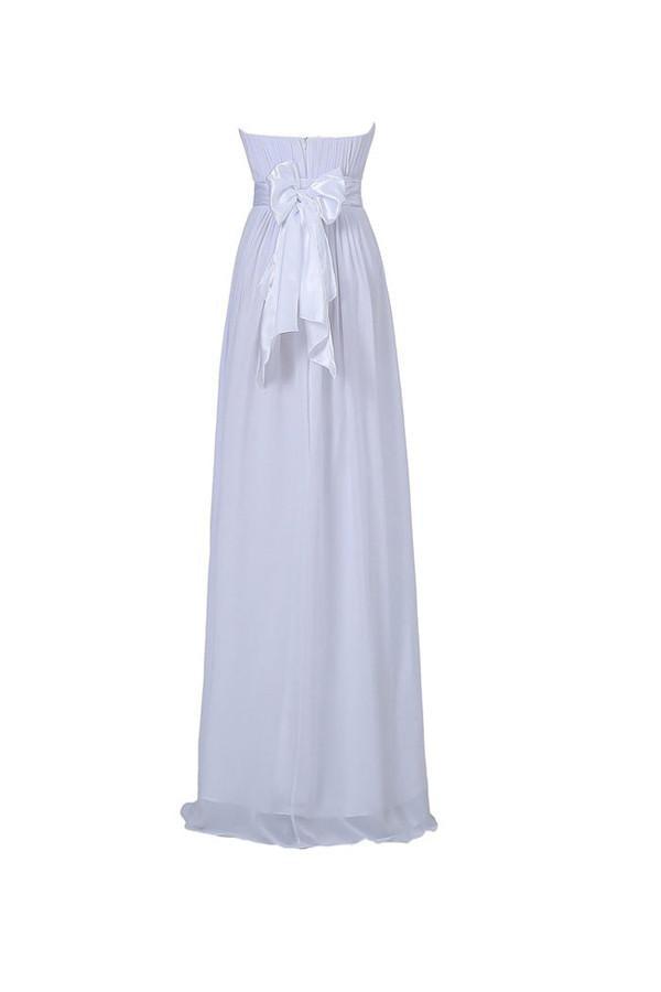 A-line Strapless Floor Length Chiffon White Bridesmaid Dress with Sash BD026 - Pgmdress