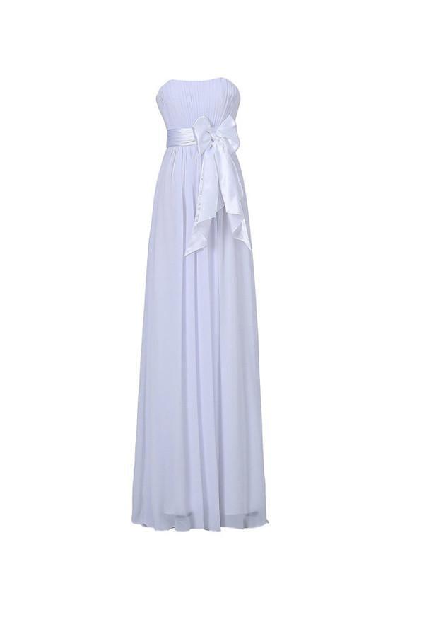 A-line Strapless Floor Length Chiffon White Bridesmaid Dress with Sash BD026 - Pgmdress