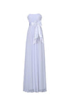 A-Linie, trägerloses, bodenlanges Brautjungfernkleid aus Chiffon in Weiß mit Schärpe BD026