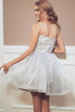 A-Line Strapless Short Organza Homecoming Party Dress with Appliques PD291 - Pgmdress