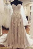 A-line Strapless Sweetheart Neck Lace Appliqued Wedding Dresses  WD359