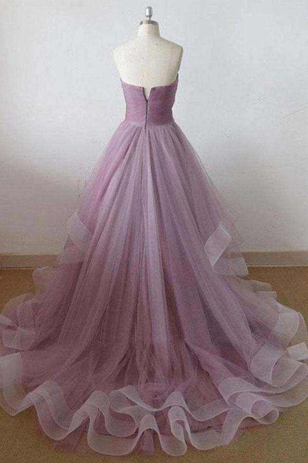 pgmdress A-Line Sweetheart Neck Tulle Purple Long Prom Dress Formal Dresses US6 / Custom Color