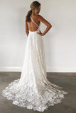 A-Line Straps Backless Court Train Lace Beach Wedding Dress WD108 - Pgmdress