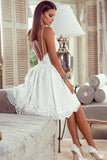 A-Line Straps Backless White Lace Homecoming Dress with Appliques PD209 - Pgmdress