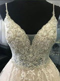A-Line Straps Ivory Tulle Wedding Dress with Appliques Beading WD228 - Pgmdress