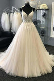 A-Line Straps Ivory Tulle Wedding Dress with Appliques Beading  WD228