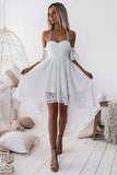 A-Line Straps Off-the-shoulder High Low White Lace Homecoming Dress PD013 - Pgmdress