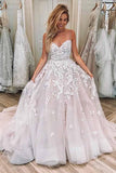 A-line Straps Sweetheart Appliques Tulle Long Wedding Dress  WD369