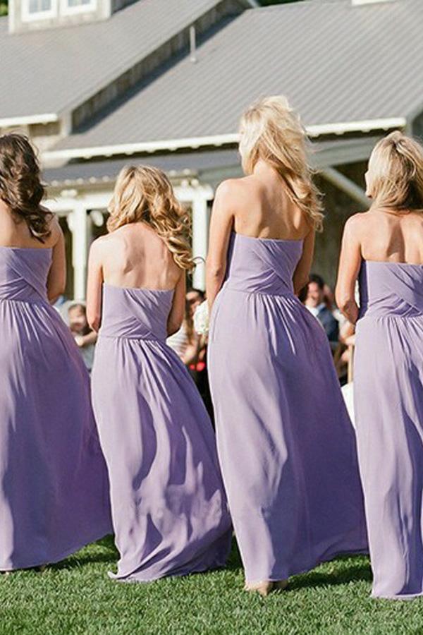 A-Line Sweetheart Backless Lavender Chiffon Bridesmaid Dress with Ruched BD080 - Pgmdress