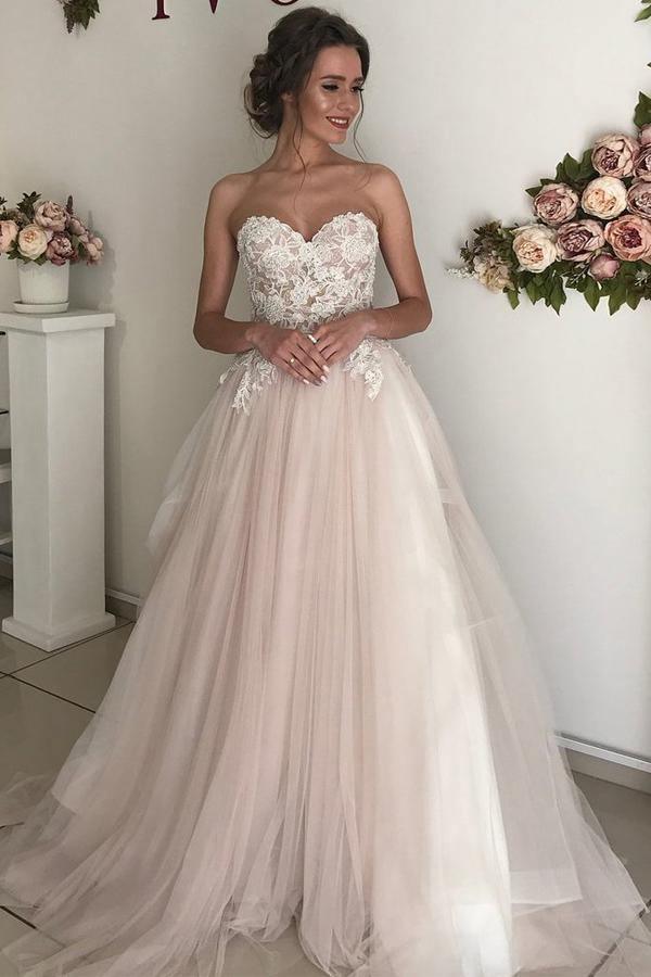 A-line Sweetheart Boho Wedding Dress Lace Romantic Wedding Dresses WD520 - Pgmdress