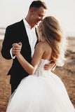 A-Line Sweetheart Court Train Tulle Wedding Dress with Appliques WD325 - Pgmdress