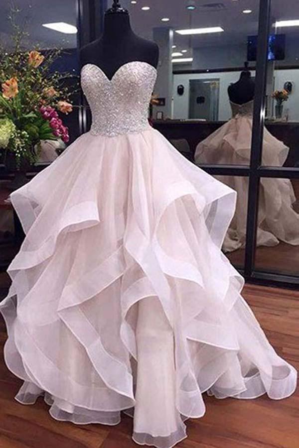 A-Line Sweetheart Floor-Length Organza Wedding Dress with Beading WD224 - Pgmdress