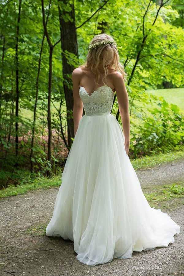 A-line Sweetheart Ivory Wedding Dresses With Lace Applique WD392 - Pgmdress