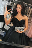 A-Line Sweetheart Navy Blue Satin Prom Dress with Beading PG573 - Pgmdress