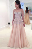 A-Line Sweetheart Pearl Pink Tulle Prom Dress with Beading PG852