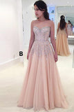 A-ligne chérie perle rose tulle robe de bal avec perles PG852 