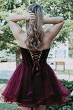 A-Line Sweetheart Short Burgundy Organza Homecoming Party Dress PD039 - Pgmdress