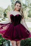 A-Line Sweetheart Short Burgundy Organza Homecoming Party Dress PD039