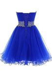 A-line Sweetheart Short Tulle Lace-up Royal Blue Homecoming Dress PD206 - Pgmdress