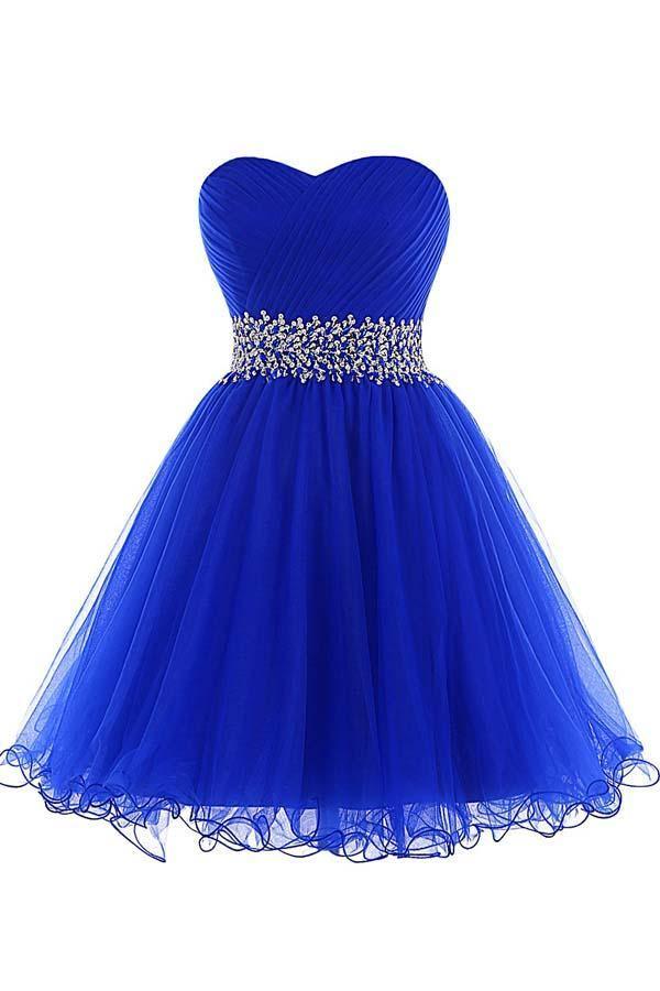 A-line Sweetheart Short Tulle Lace-up Royal Blue Homecoming Dress PD206 - Pgmdress