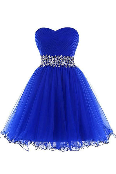 A-Line Sweetheart Short Tulle Lace-Up Royal Blue Homecoming Dress US14 / As Picture