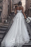 A-Line Sweetheart Sleeveless Sweep Train Tulle Wedding Dress WD295 - Pgmdress