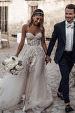 A-Line Sweetheart Sleeveless Sweep Train Tulle Wedding Dress WD295 - Pgmdress