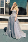 A-Line Sweetheart Spaghetti Straps Lace Appliques Long Prom Dress  PSK110