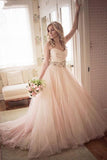 A-line Sweetheart Strapless Pink Long Tulle Wedding Dress  WD235