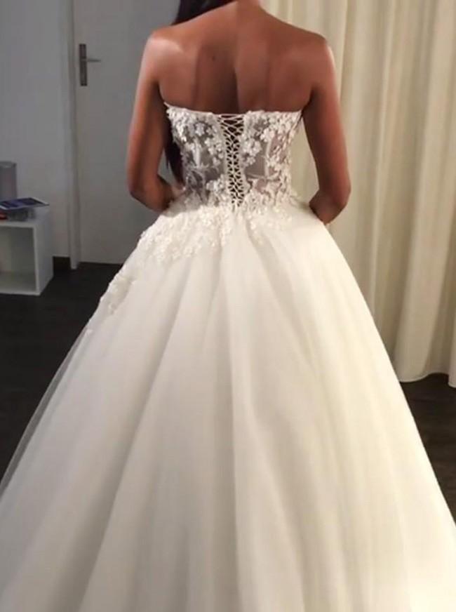 Sweetheart Lace Top A-line Elegant Zip Up Affordable Wedding Dresses, WD0219