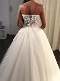 A-Line Sweetheart Sweep Train Tulle Appliques Wedding Dress WD227 - Pgmdress