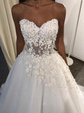 A-Line Sweetheart Sweep Train Tulle Appliques Wedding Dress WD227 - Pgmdress